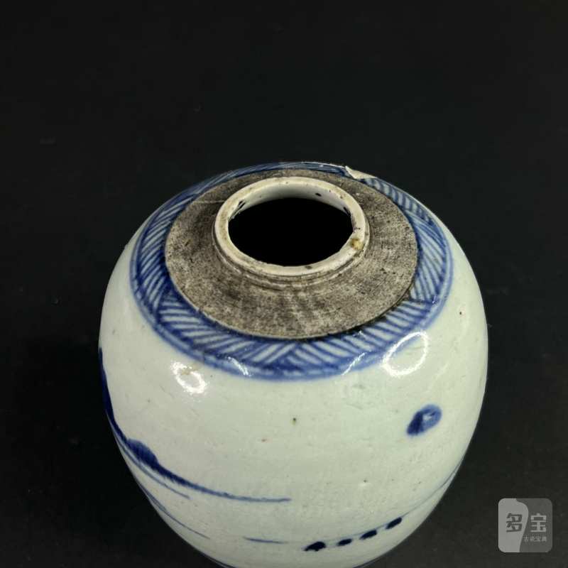 清 青花山水人物纹盖罐 - 图8